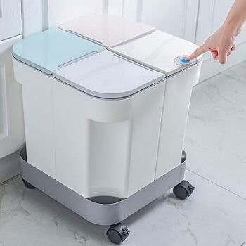 Garbage Sorting Trash Can, Household Living Room Kitchen Idea with Lid 4 Four-Cell Dry and Wet Bin